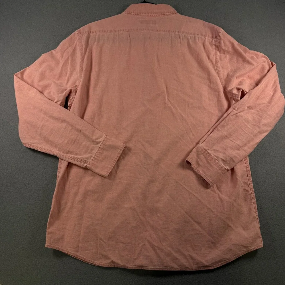 Banana Republic Mens Untucked Fit Cotton Chambray Shirt Peach Coral Large Tall